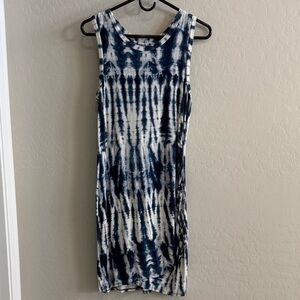 love, Fire Blue and White Tie-Dye Sleeveless Midi Dress size large